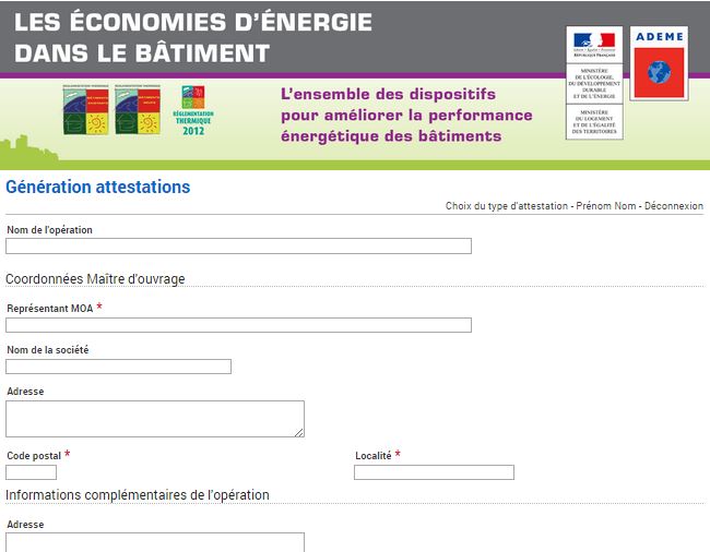 Attestation de prise en compte des RT RT 2012 / RT EXISTANT